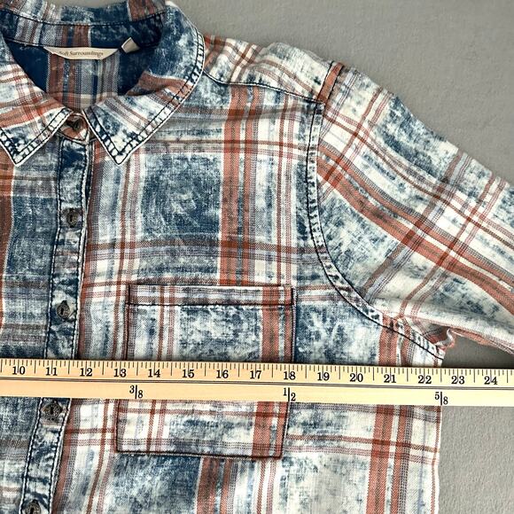 Soft Surroundings 100% Cotton Plaid Long Tunic Top with Pockets Blue & Orange XL - Picture 12 of 13